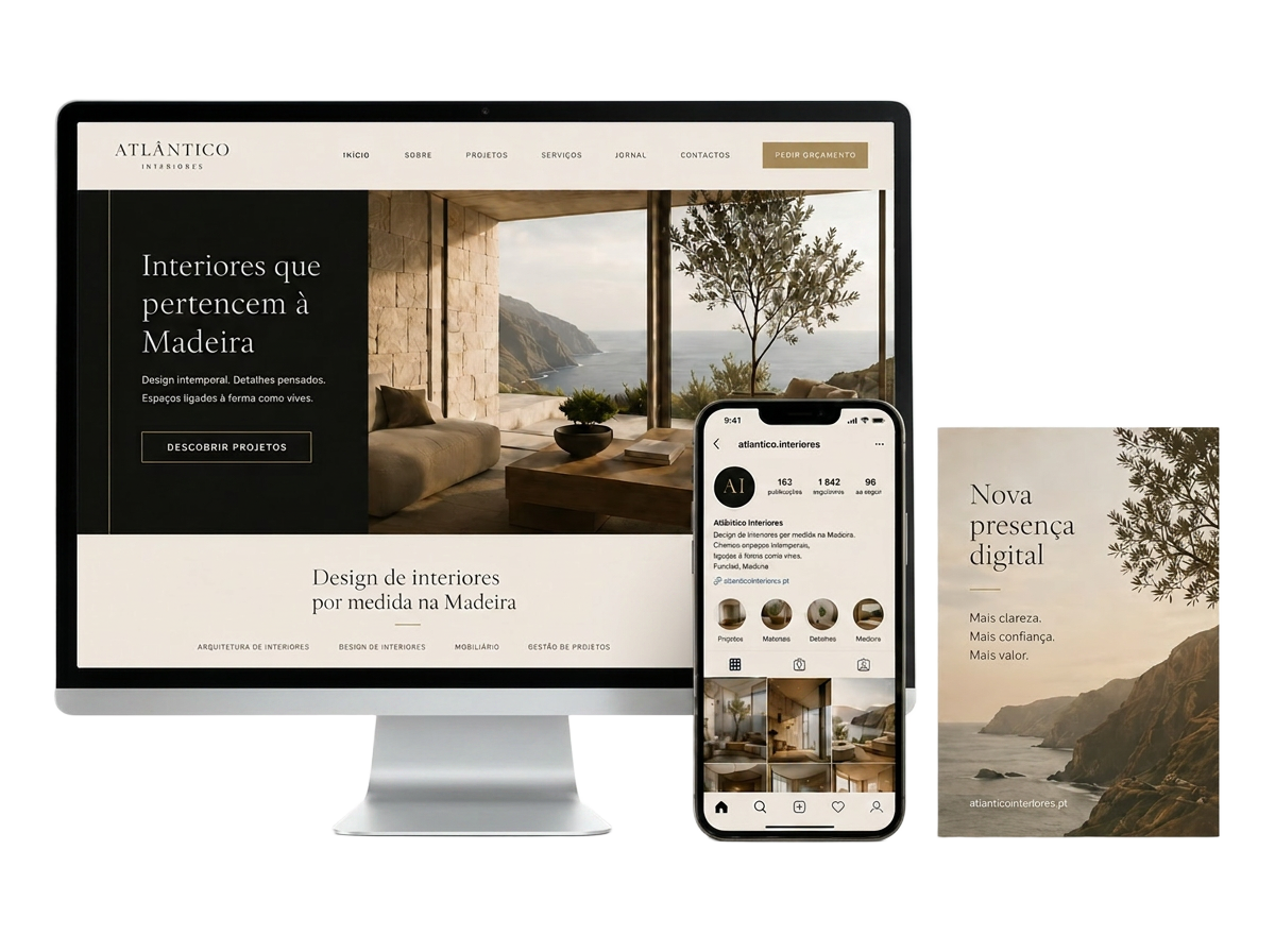 Exemplo de presença digital premium AURA — website, redes sociais e campanha visual
